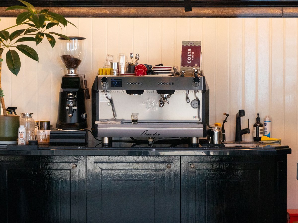 Espresso being prepared at the counter